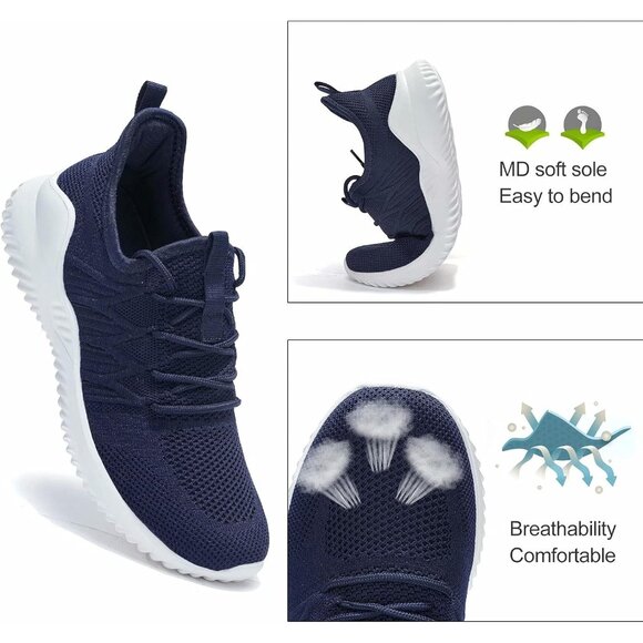 Men's Running Shoes Slip-on Walking Sneaker Lightweight Breathable Trainers Navy - Picture 4 of 7